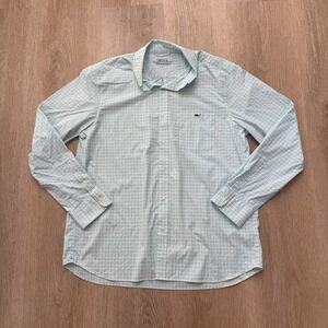 Vineyard Vines Shirt Mens L Green White Checked On-The-Go Performance brrr Shirt